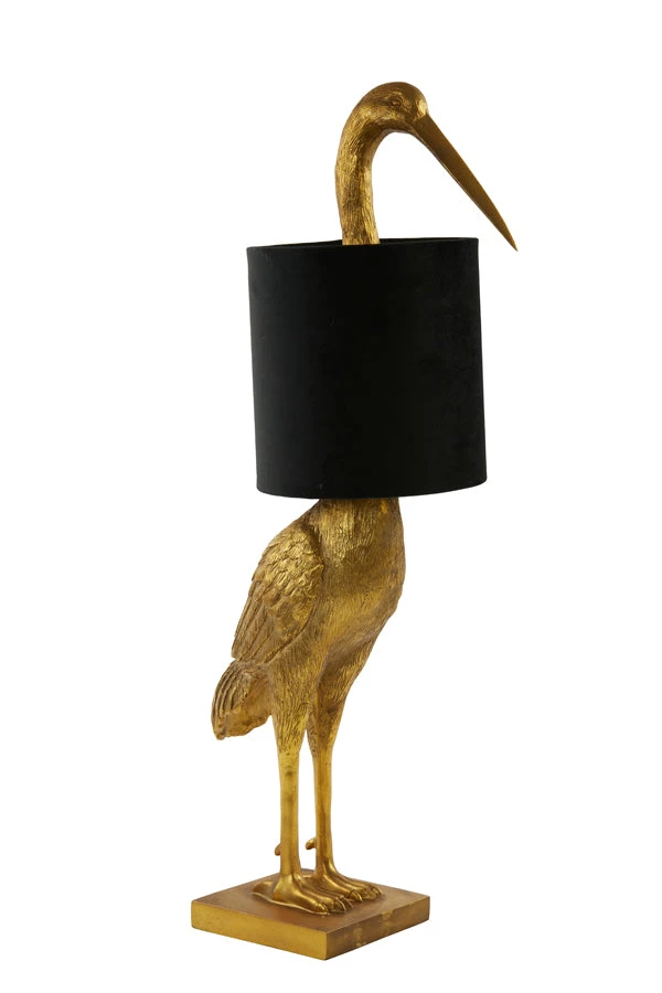 Papillon Living Antique Gold Crane Table Lamp With Black Velvet Shade 1 Papillon Living Antique Gold Crane Table Lamp With Black Velvet Shade
