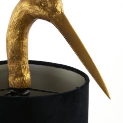 Papillon Living Antique Gold Crane Table Lamp With Black Velvet Shade