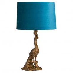 Hill Interiors Antique Gold Peacock Lamp With Teal Velvet Shade