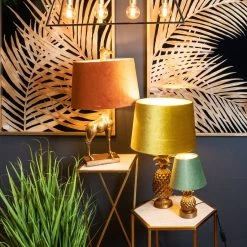 Hill Interiors Antique Gold Giraffe Lamp With Burnt Orange Velvet Shade
