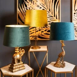 Papillon Living Antique Gold Flamingo Table Lamp + Mustard Velvet Shade With Gold Lining 20223 Wall Lights, Table Lamps & Suspension Lights