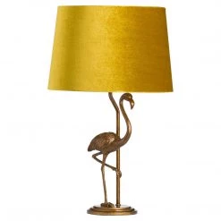 Papillon Living Antique Gold Flamingo Table Lamp + Mustard Velvet Shade With Gold Lining 20223 Wall Lights, Table Lamps & Suspension Lights