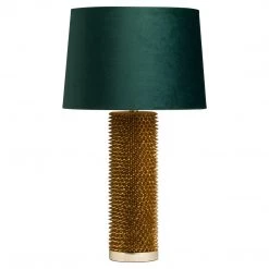 Hill Interiors Antique Gold Echino Table Lamp + Emerald Green Velvet Shade With Gold Lining