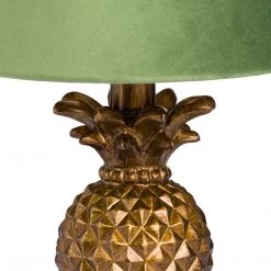 Hill Interiors Wall Lights, Table Lamps & Suspension Lights Antique Gold Pineapple Lamp With Artichoke Green Velvet Shade