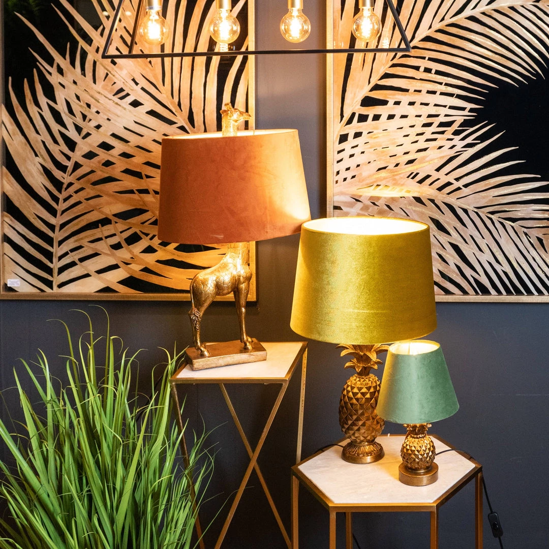 Hill Interiors Wall Lights, Table Lamps & Suspension Lights Antique Gold Pineapple Lamp With Artichoke Green Velvet Shade 3 Hill Interiors Wall Lights, Table Lamps & Suspension Lights Antique Gold Pineapple Lamp With Artichoke Green Velvet Shade