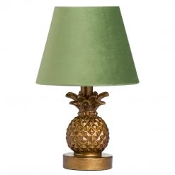 Hill Interiors Wall Lights, Table Lamps & Suspension Lights Antique Gold Pineapple Lamp With Artichoke Green Velvet Shade