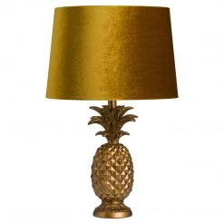 Hill Interiors Wall Lights, Table Lamps & Suspension Lights Antique Gold Pineapple Lamp With Mustard Velvet Shade