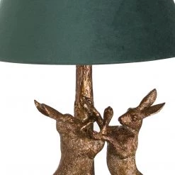Papillon Living Antique Gold March Hares + Green Velvet Shade With Gold Lining Wall Lights, Table Lamps & Suspension Lights