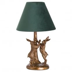 Papillon Living Antique Gold March Hares + Green Velvet Shade With Gold Lining Wall Lights, Table Lamps & Suspension Lights