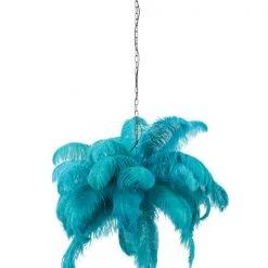 Papillon Living Wall Lights, Table Lamps & Suspension Lights Teal Blue Ostrich Feather Ceiling Lamp