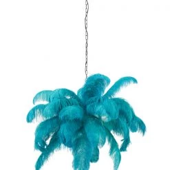 Papillon Living Wall Lights, Table Lamps & Suspension Lights Teal Blue Ostrich Feather Ceiling Lamp