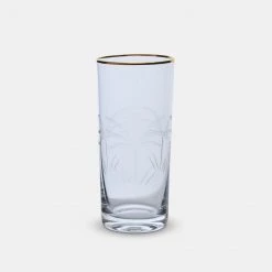 Papillon Living Gold Rim Palm Etched High Ball Glass