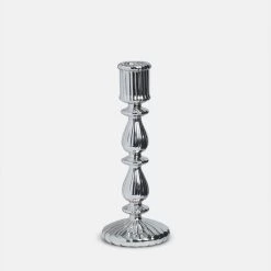 Papillon Living Silver Glass Pillar Candle Holder 210422