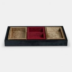 Papillon Living Velvet Black Gold & Red Storage Trays