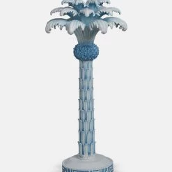 Papillon Living Tealight Holders & Candle Holders White & Blue Decorative Palm Tree Candlestick 47cm