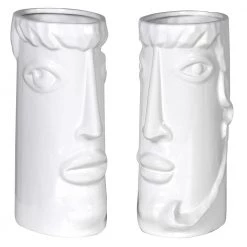 Papillon Living Vases & Pots Pair White Ceramic Face Vase DBE001
