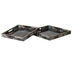 Papillon Living Set Of 2 Marble Effect Square Trays