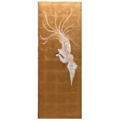 Papillon Living Wall Decoration Gold Pannelled Picture Of White Bird
