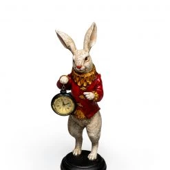 Papillon Living White Rabbit Standing Clock Figure Red Eclectic Mix