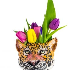 Papillon Living Ceramic Leopard Head Wall Vase Vases & Pots