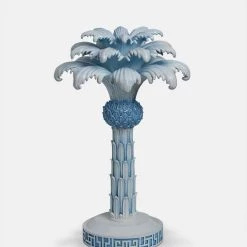 Papillon Living White & Blue Decorative Palm Tree Candlestick 36cm Tealight Holders & Candle Holders