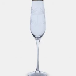 Papillon Living Gold Rim Palm Etched Champagne Glass Flute 210437 Glassware & Barware